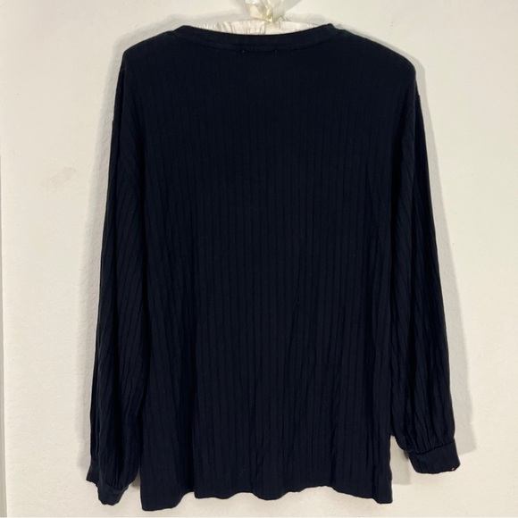Daily Ritual Black Blouse Ribbed Balloon Bishop Sleeve Flowy Knit Modest Sz XS - Picture 4 of 10